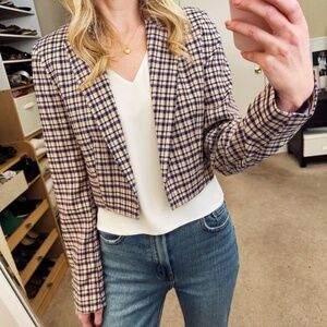 Primark Plaid Cropped Purple Blazer Jacket